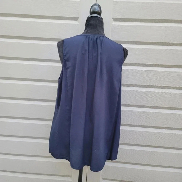 Sleeveless Blouses Sonoma Tank Top Navy Blue Tie 100% Rayon Sz M MediumArmpit - Picture 6 of 8